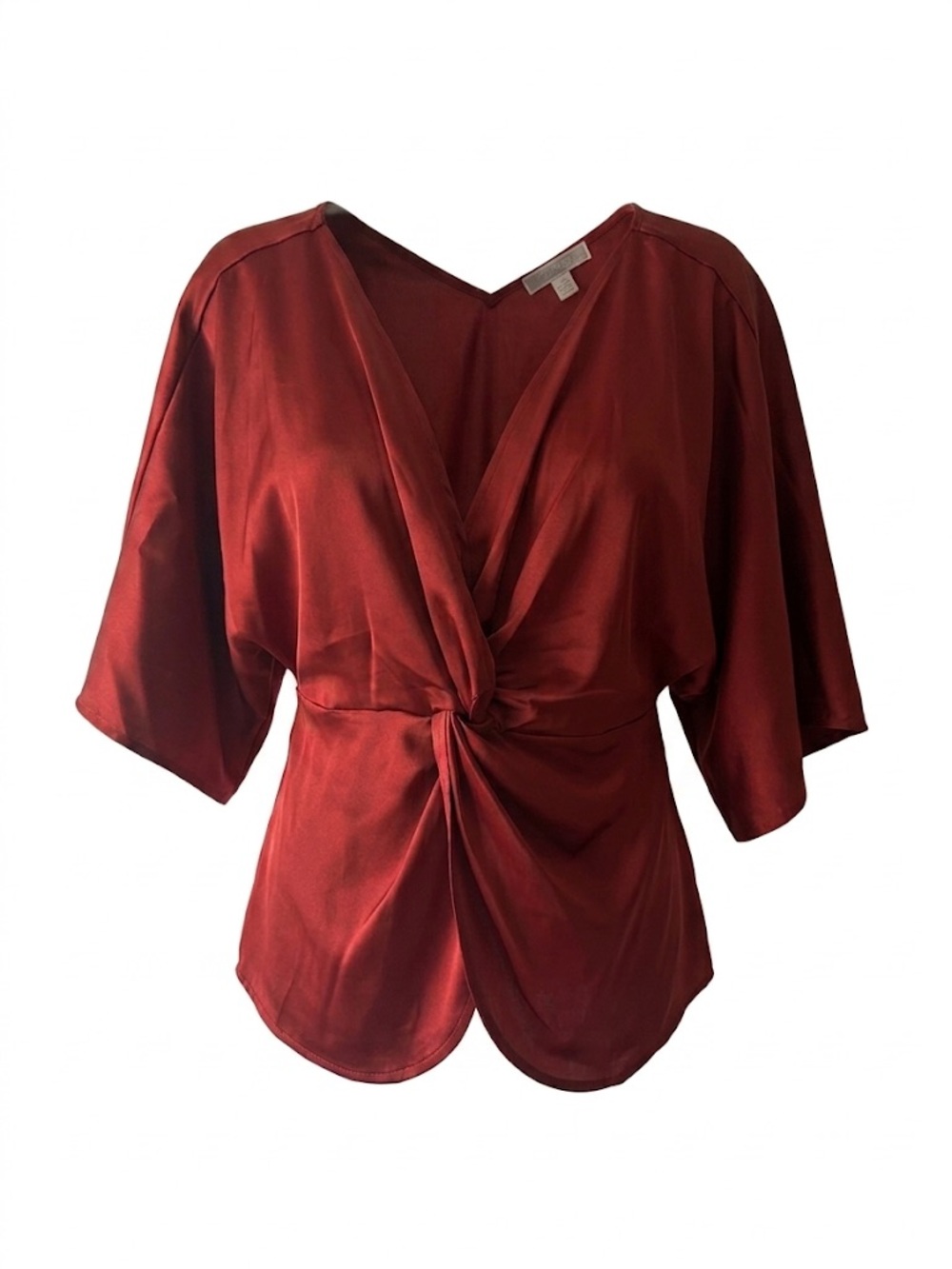 Pleione Red Satin Twist-Front Blouse - SZ M